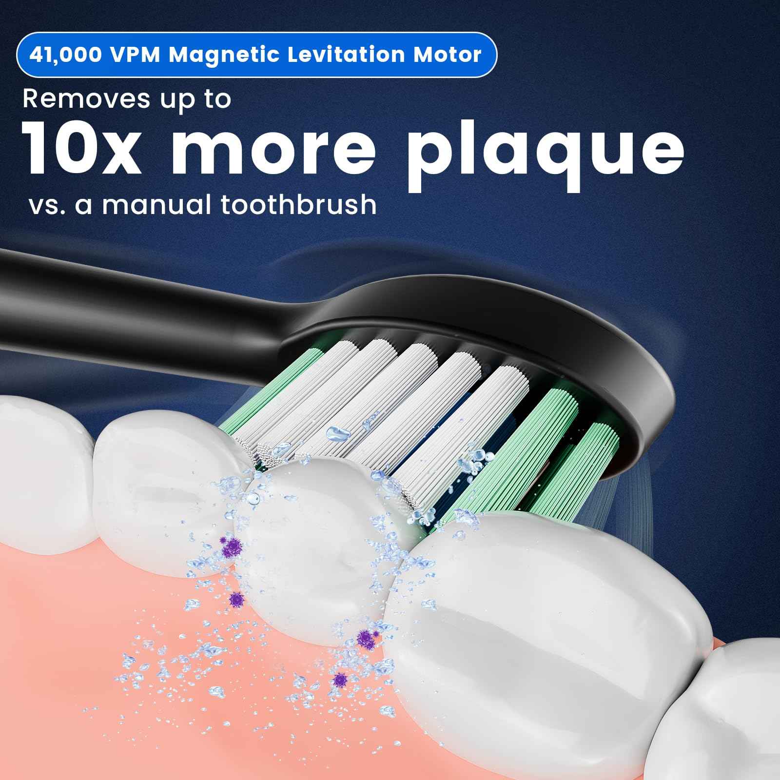 Betterchoi Sonic Electric Toothbrush for Adults, USB Rechargeable Toothbrush - 41,000 VPM Maglev Motor - 4 Brush Heads - IPX7 Waterproof, 180-Day Battery Life, 5 Cleaning Modes & Smart Timer, Black