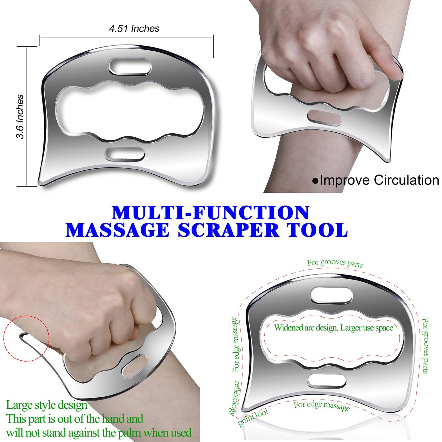 BYYDDIY 4 in 1 304Stainless Steel Gua Sha Muscle Scraper Tool Set, Scar Tissue Tool,Physical Therapy Tools,Muscle Scraping Tool,IASTM Tools,Fascia Scraper,Soft Tissue Massage Tool