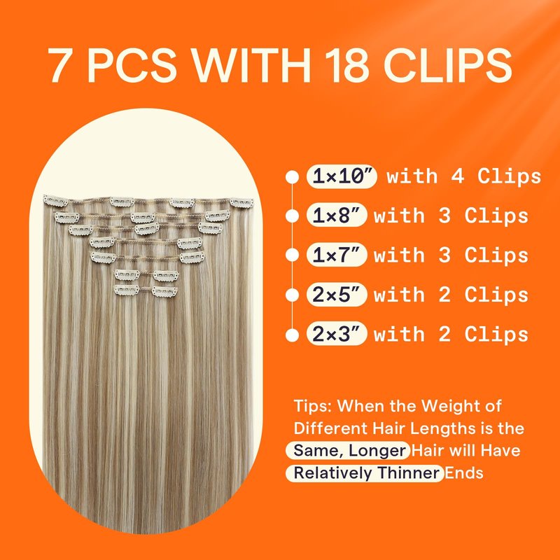 Full Shine Blonde Hair Extensions Clip ins 12 Inch Dirty Blonde Highlights Light Blonde Clip in Hair Extensions for Short Thin Hair 95g 7 Pcs
