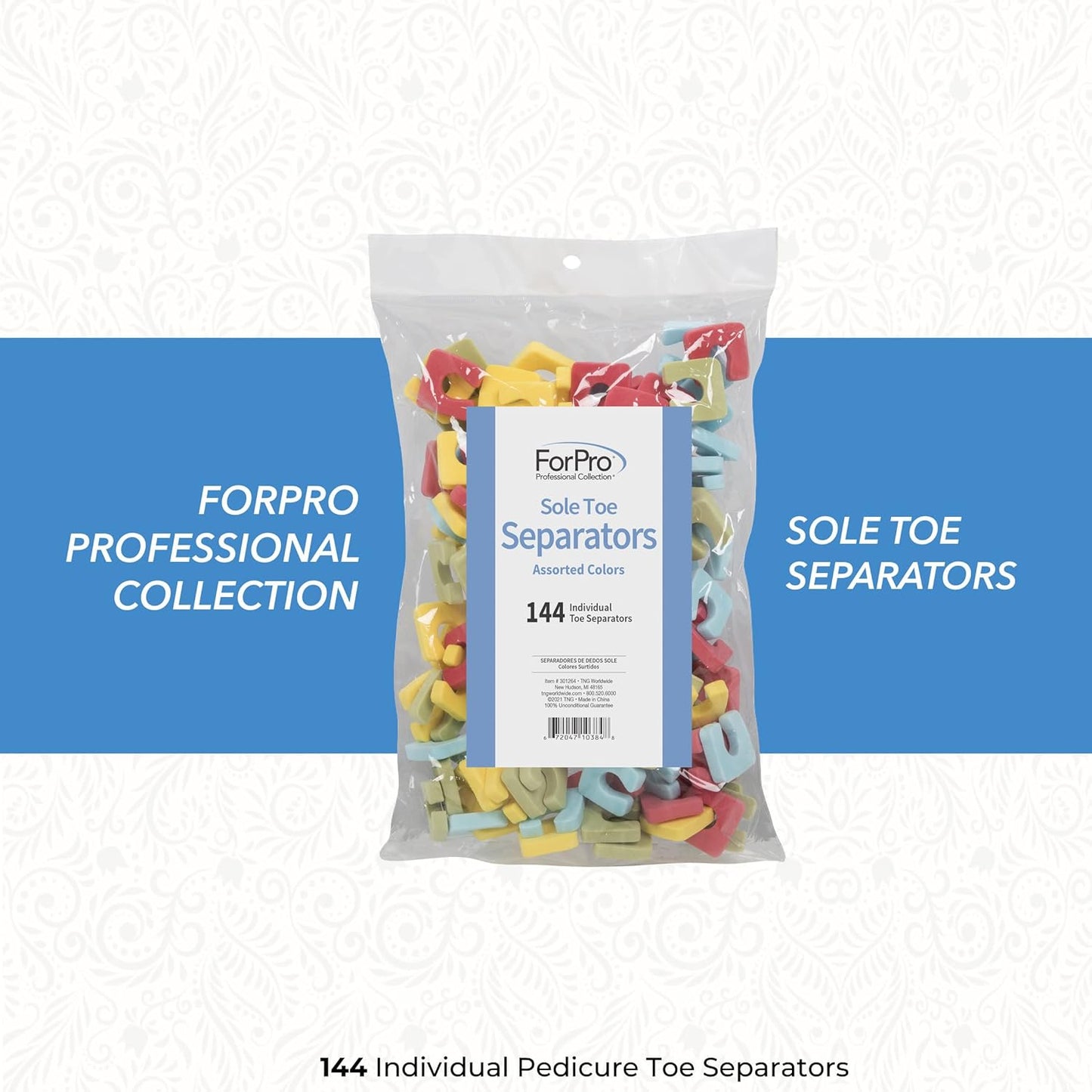 ForPro Sole Toe Separators - Black Luxurious Foam Separators - Individual Toe Separators for Pedicures â€“ 144-Count
