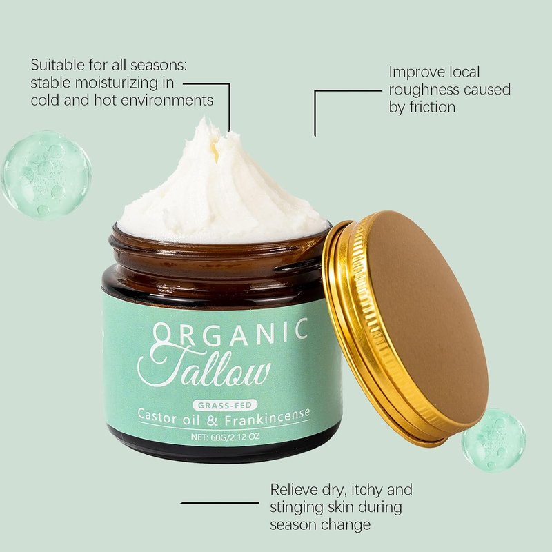 Organic Grass-Fed Beef Tallow Face Moisturizer - Hydrating Balm with Frankincense & Manuka Honey for Sensitive Skin (1)