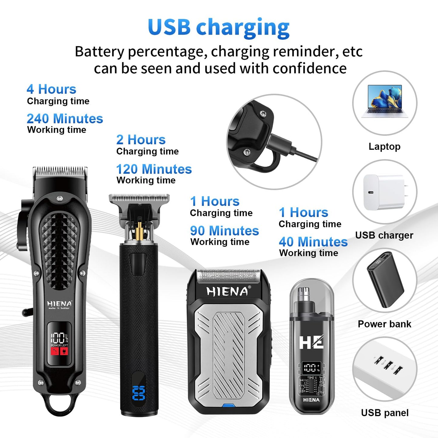 HIENA PRO Professional Cordless Hair Clippers for Men, T-Blade Beard Trimmer & Foil Shaver & Nose Hair Trimmer Set, Barber Clipper Hair Cutting Grooming Kit