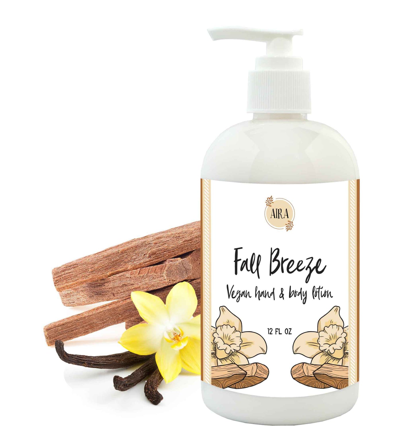 Aira All Natural Moisturizing Fall Hand Lotion - Vegan Hand Lotion for Men and Women - Luxury Skincare for Bathroom - Lotion for Sensitive Skin - Fall Breeze Lotion - 12 Ounce Bottle