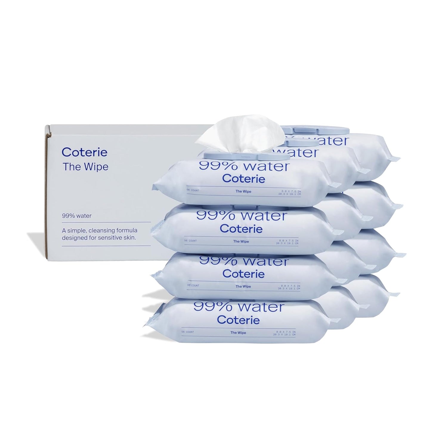 Coterie Baby Wipes for Sensitive Skin, Plant-Based and Plastic-Free Fibers, 99% Water, Hypoallergenic, pH Balanced, Unscented, Clean and Gentle Baby Essentials, 12 Pack, 672 Count