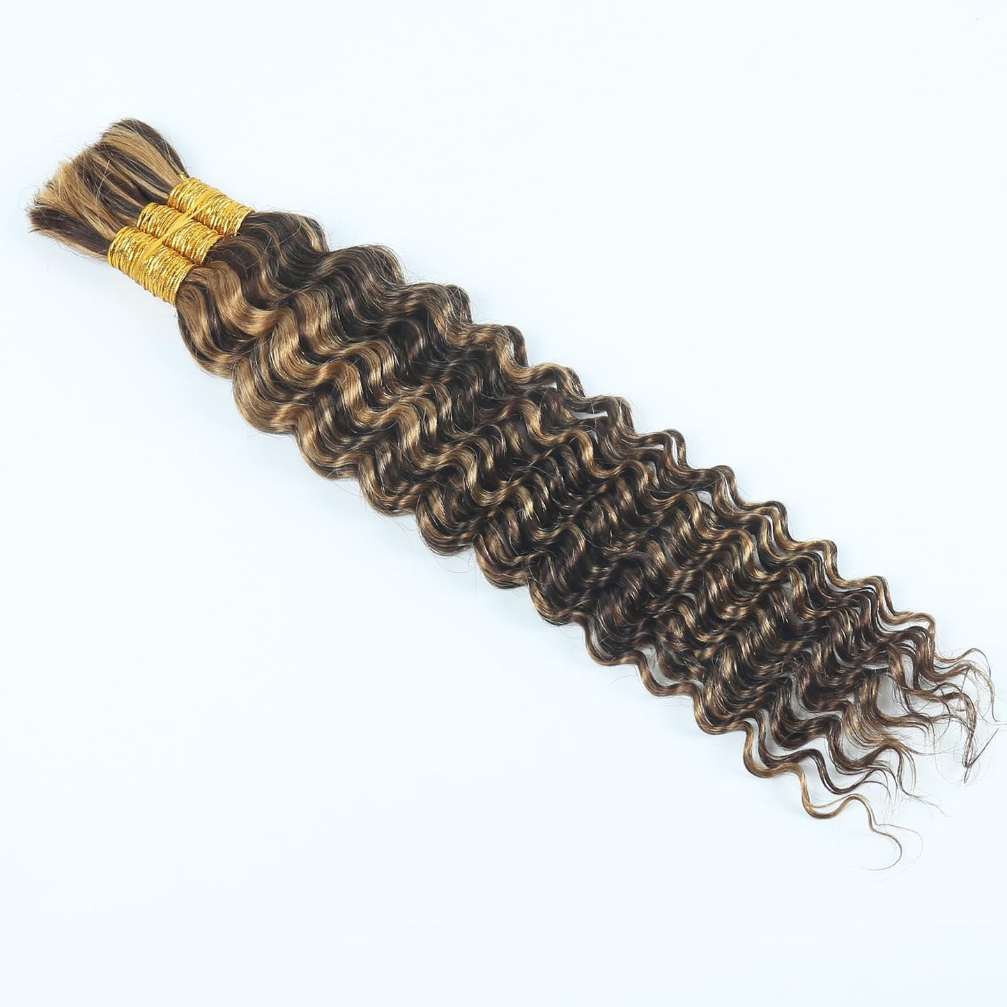 Human Braiding Hair for Boho Braids 110g 18 Inch Highlight Brown Curly Boho Hair for Braiding No Weft Bohemian 3 Bundles Knotless 12A Deep Wave Bulk Wet and Wavy Human Braids Extensions P4/30#