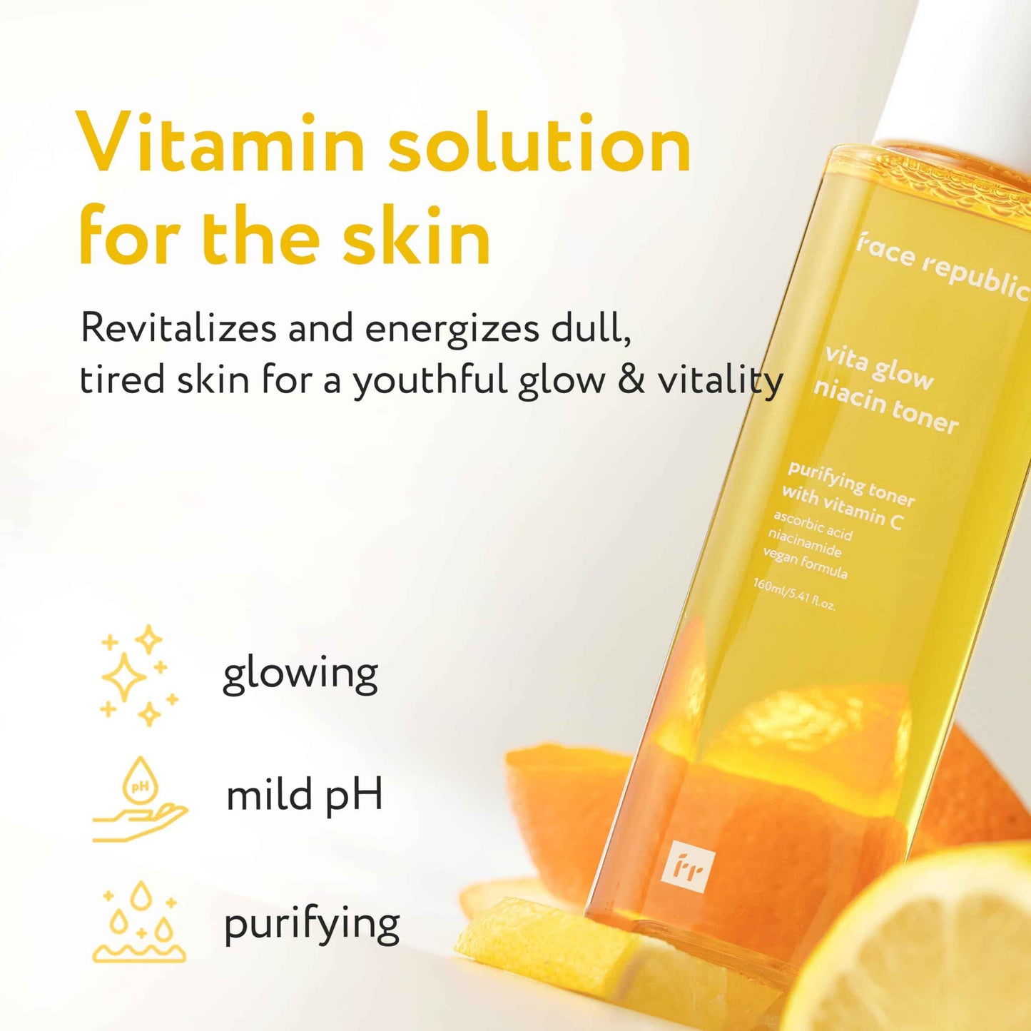 Face Republic Vita Glow Niacin Toner 160ml 5.41 fl oz | Vitamin Complex | Vitalizing & Purifying | Radiant Glow for Dull Skin | 7 Hyaluronic Acids, Vitamin C, Niacinamide | Vegan Korean Skincare