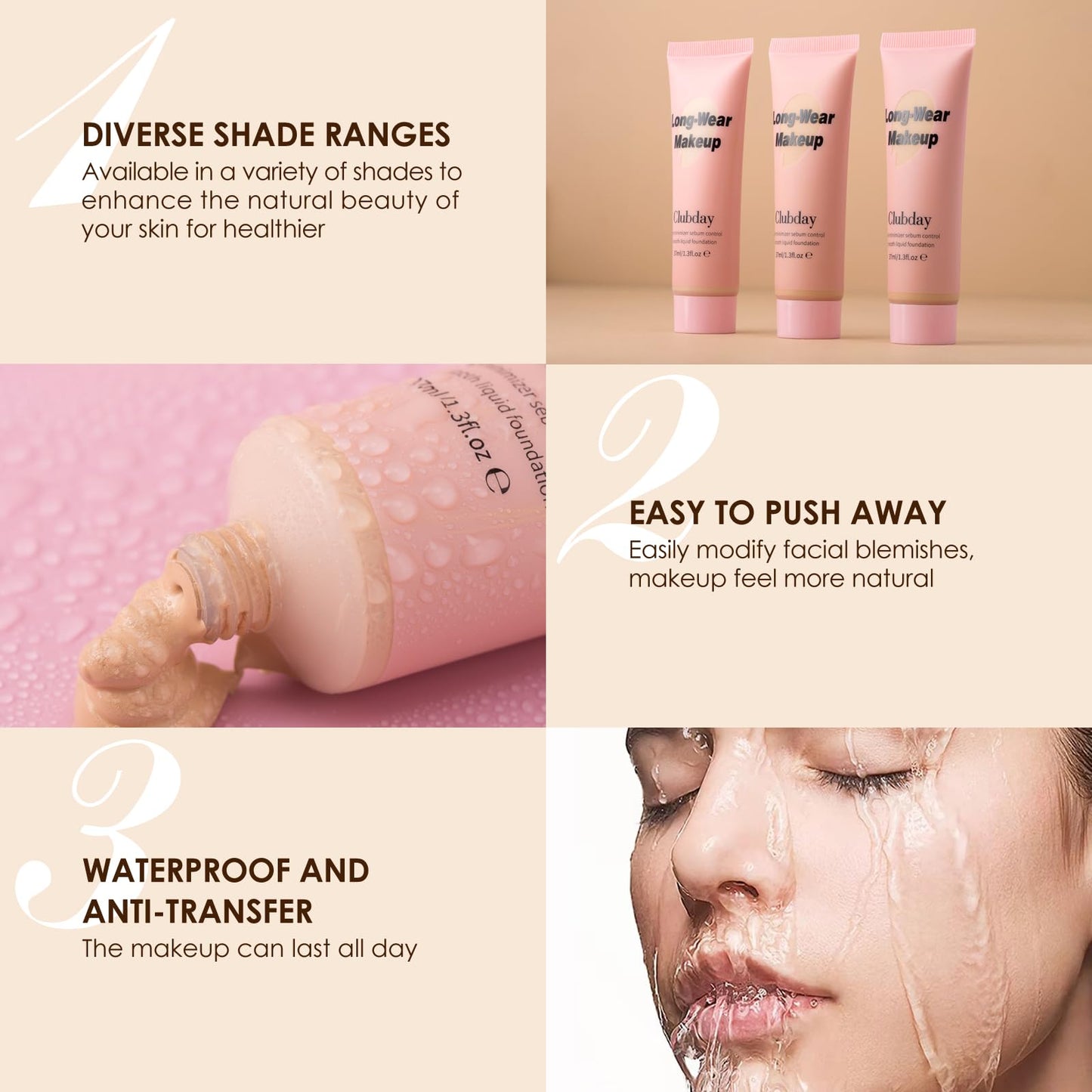 Clubday Long-Wear Smooth Liquid Foundation, Pore Minimizer & Sebum Control, Oil-Free Matte Finish, 37ml/1.3 Fl Oz-10