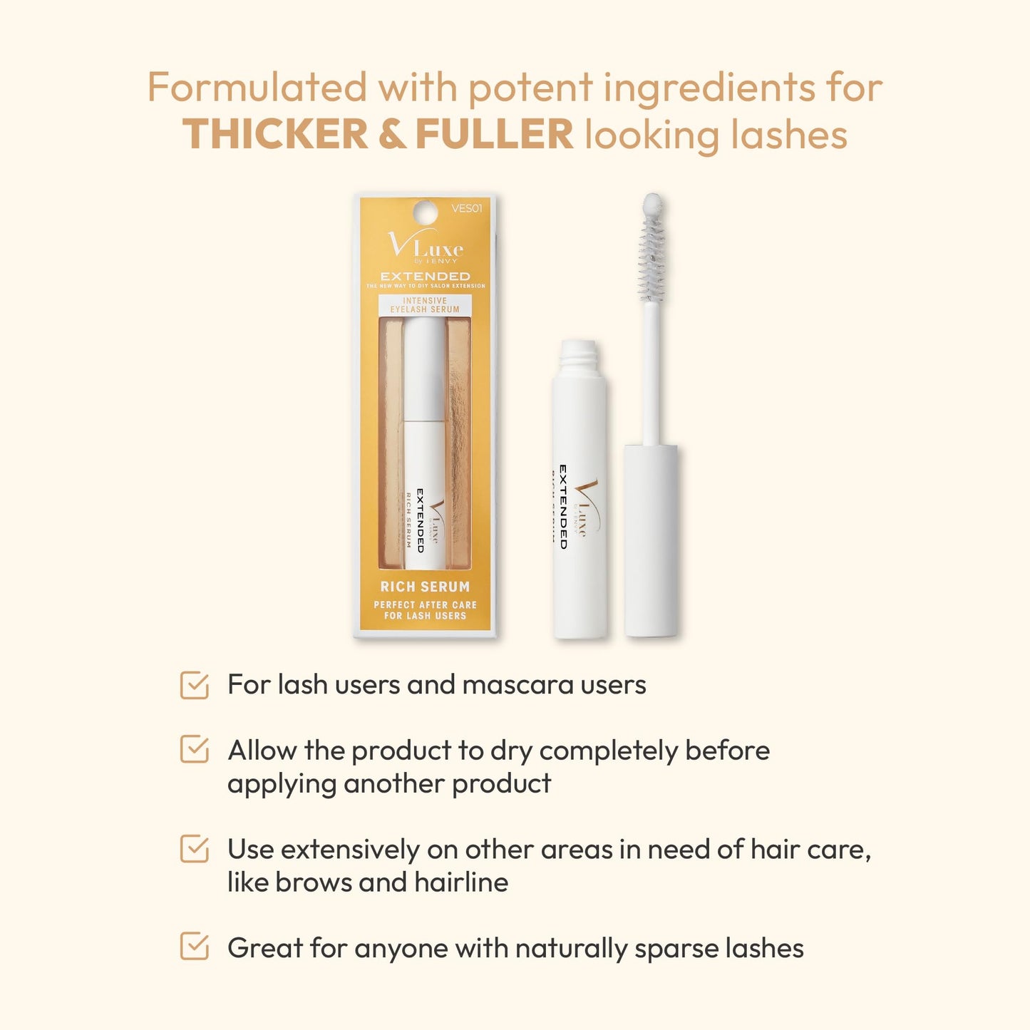 i•ENVY Extended Intensive Eyelash Serum, Rich Formula for Thicker & Fuller Lashes, Lash Enhancement Infused with Capixyl & Lakesis for Optimal Improvement