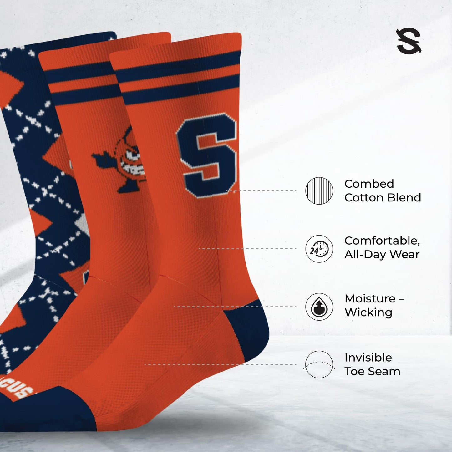 Strideline NCAA Mens Dress Socks- Campus Collection 3 Pack-Syracuse-Size M/L (8-12)