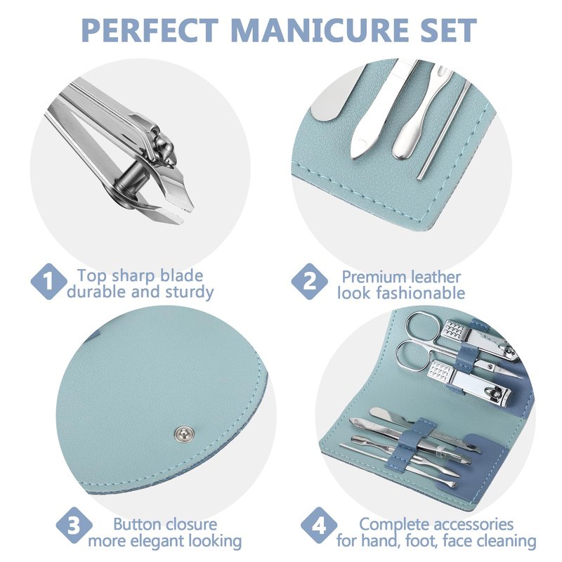 Lanties 12 Set Manicure Set Bulk Mini Manicure Nail Clipper Kit 7 in 1 Stainless Steel Professional Nail Care Pedicure with Travel Portable Bag Grooming Kits for Women Men Home(Dark Blue)