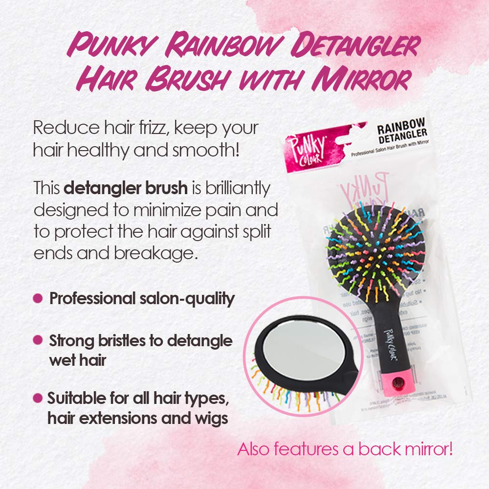 Punky Wet Brush Detangler Hair Brush with Mirror – Anti-Frizz Detangling Brushes for Wet & Dry Hair, Flexible Bristles, Toddler, Kids, Girls, Women