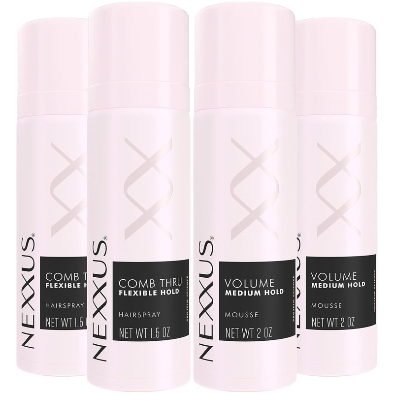 Nexxus Travel Styling Bundle - Flexible Hairspray & Volume Mousse | Anti-Humidity, Frizz Control, Rose Scent, 2-Pack