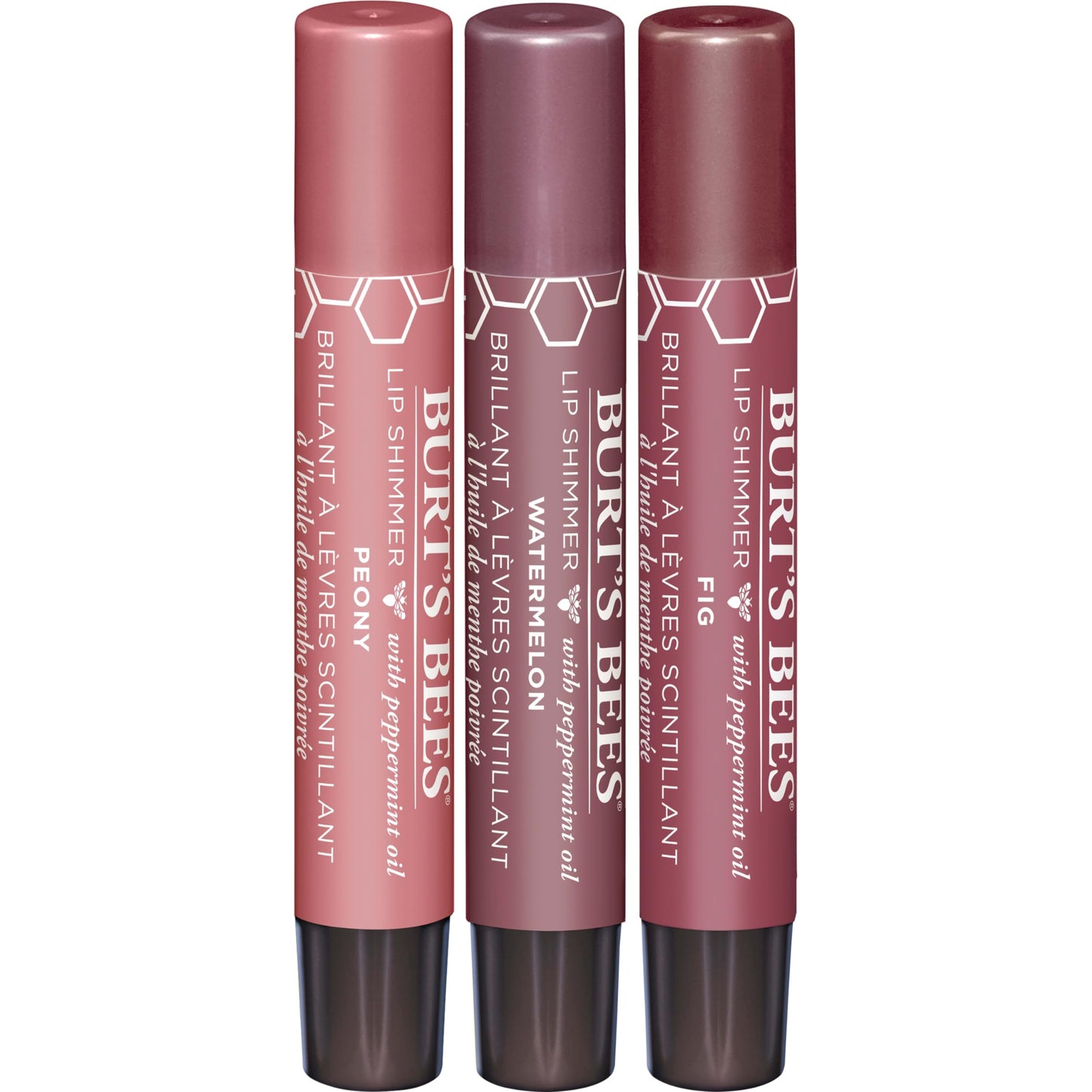 Burt's Bees Kissable Color Spring Gift Set, Petal Kisses, 3 Lip Shimmers in Peony, Fig and Watermelon