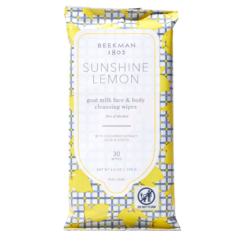 Beekman 1802 Face Wipes – Makeup Remover Wipes for Face, Facial Cleansing Wipes that Remove Makeup & Dirt, Travel Essentials, Face Wipes with Goat Milk & Aloe, Sunshine Lemon 30 Count