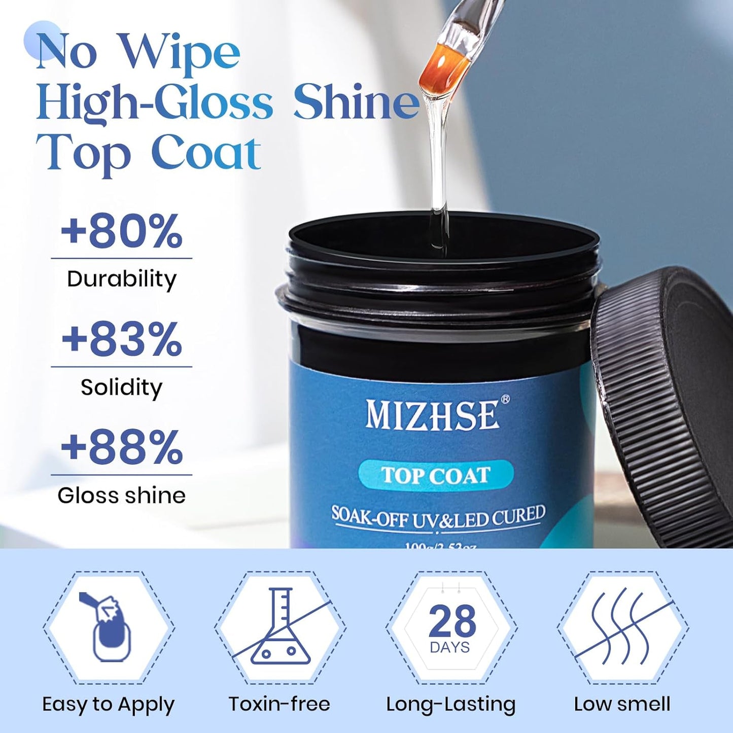 MIZHSE No Wipe Gel Top Coat - 9D Cat Eye Nail Polish | 100ML, 8 Colors Available