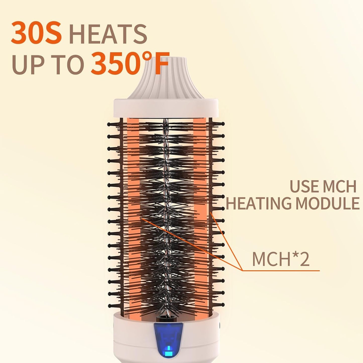Heated Curling Iron - 1.77 Inch Volumizing Brush with Ceramic Tourmaline | Travel-Friendly Design in Pale Pink