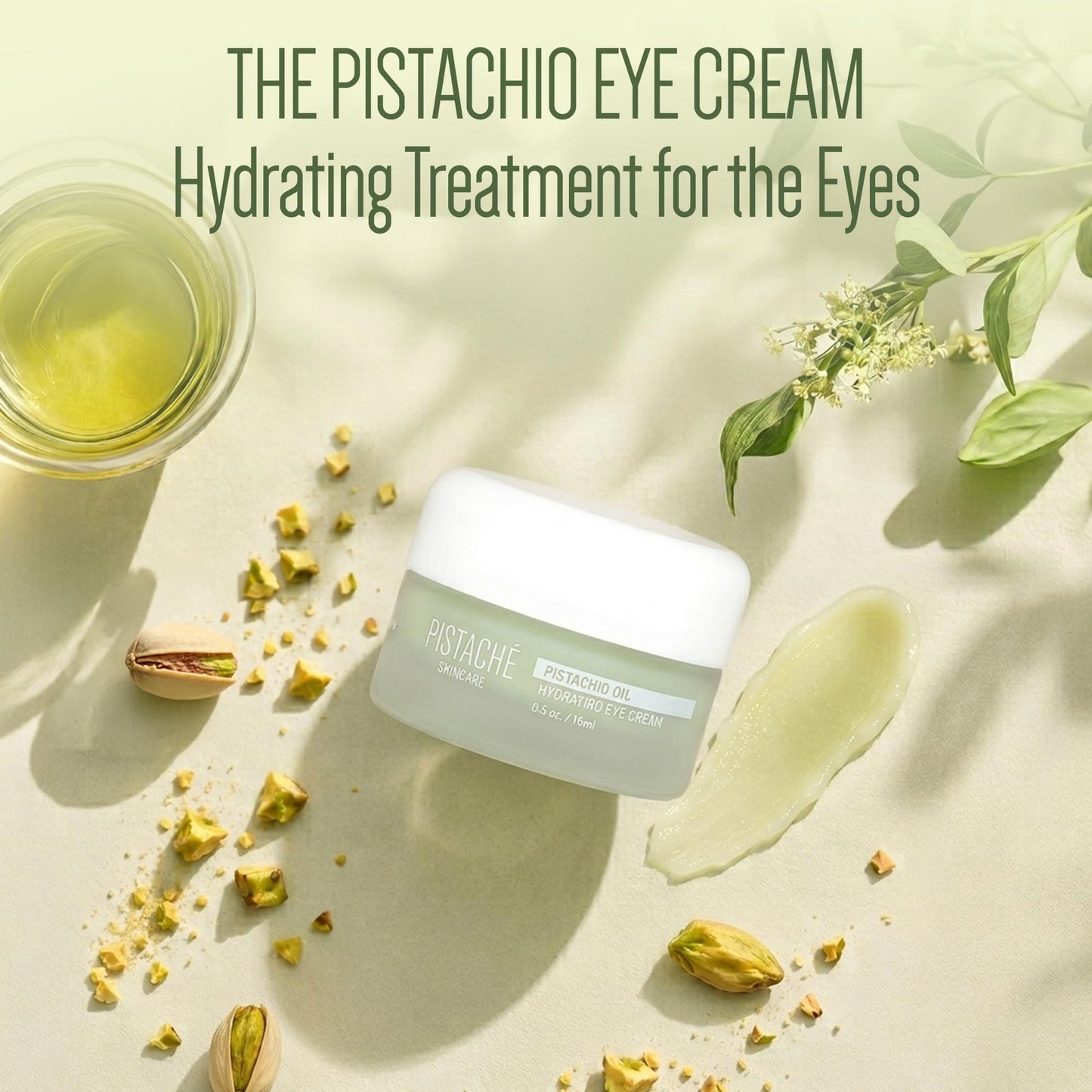 Pistaché Skincare Pistachio Oil Eye Cream | Hydrating & Brightening Cream with Vitamin E & Antioxidants | Reduces Dark Circles & Smoothes, 0.5 oz