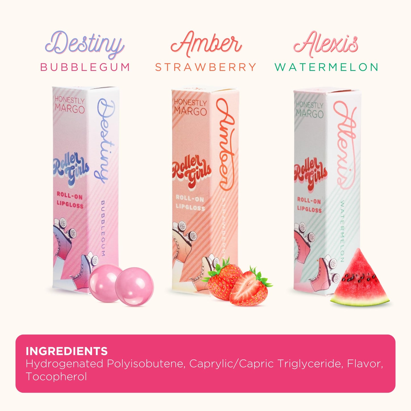 Honestly Margo Lip Gloss (Bubblegum, Watermelon, Strawberry, Pack of 3) – Hydrating Lip Gloss for Women for Soft Lips – Lightweight, Non Sticky, Flavored Lip Oil Beauty Makeup Gloss, Lip Makeup