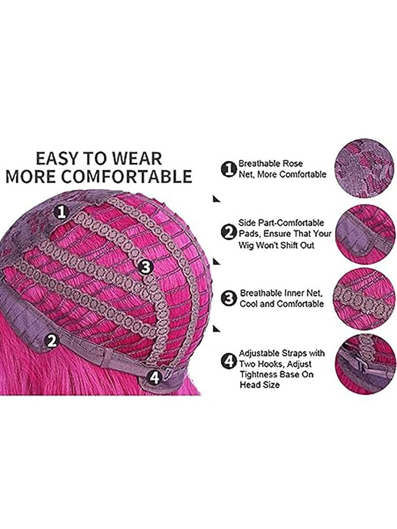 Hot Pink Wig for Women - Long Curly Synthetic Middle Part Wig | Perfect for Cosplay & Costume Parties