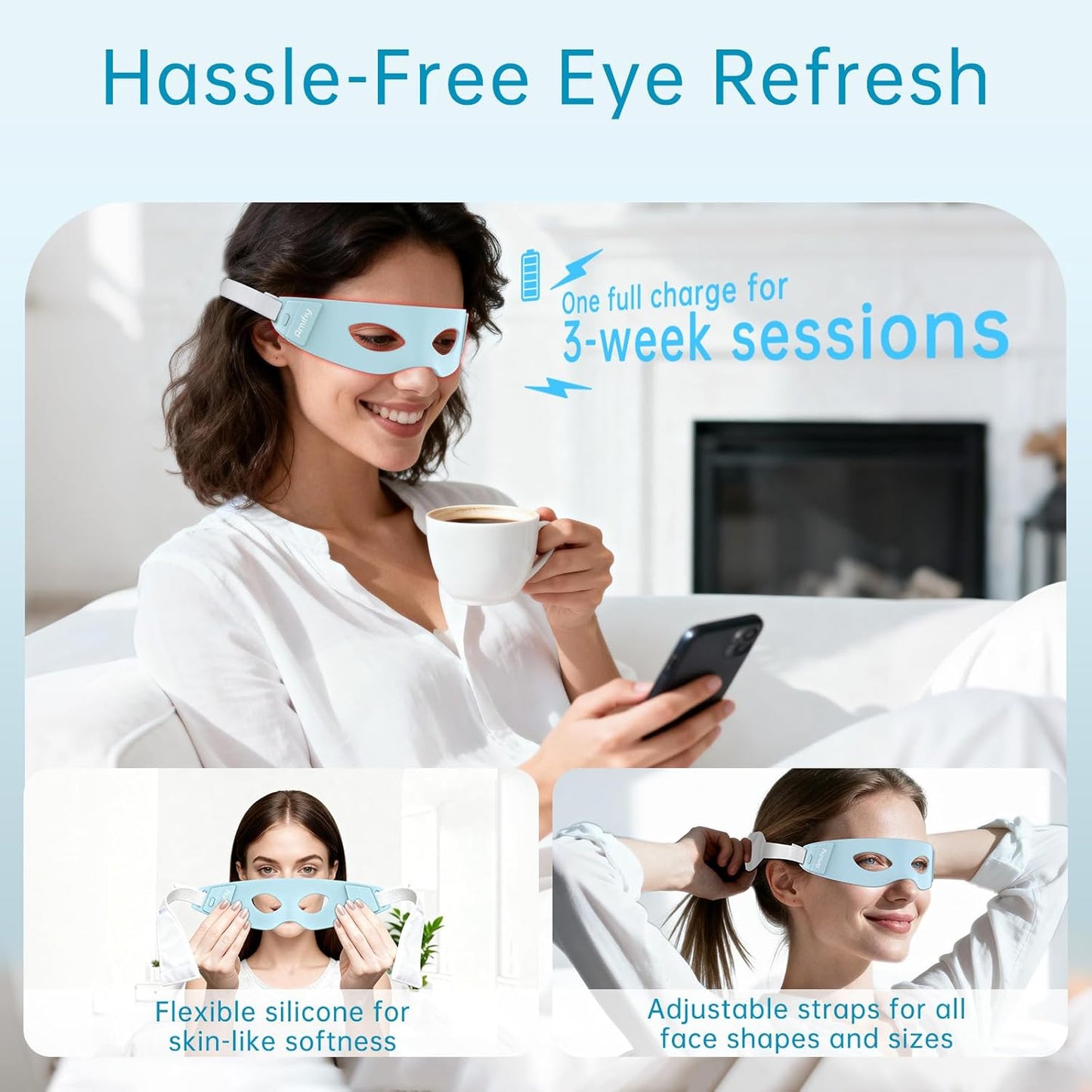 Red Light Therapy Eye Mask - NIR Infrared Device for Dark Circles, Puffiness & Wrinkles | Anti-Aging Treatment for Men & Women