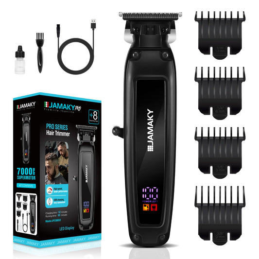 JAMAKY Professional Hair Clippers for Men - Cordless Beard Trimmer with High-Performance 390 Motor, 7000RPM, Ceramic & Carbon Steel Blades. Zero Gap for Precision Styling