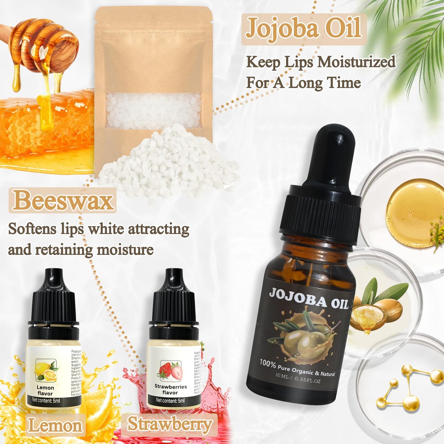 JUYRLE Lip Balm Making Kit- Coconut Lip Gloss Kit with Beeswax, Jojoba Oil, and Coconut Oil for Adults & Girls, Make Your Own Lip Balm– DIY Moisturizing Lip Care