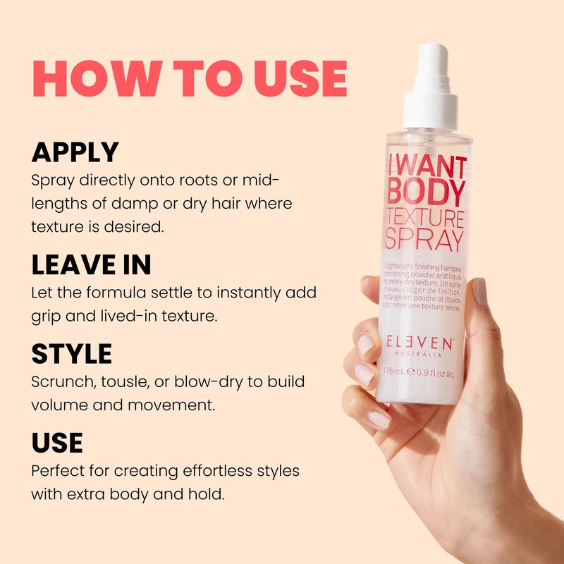 ELEVEN AUSTRALIA I Want Body Texture Spray for Women & Men - Volume Spray for Fine to Medium Hair, Creates Dry Texture, Volumizing, Flexible Hold with a Matte Finish - 6.8 fl oz
