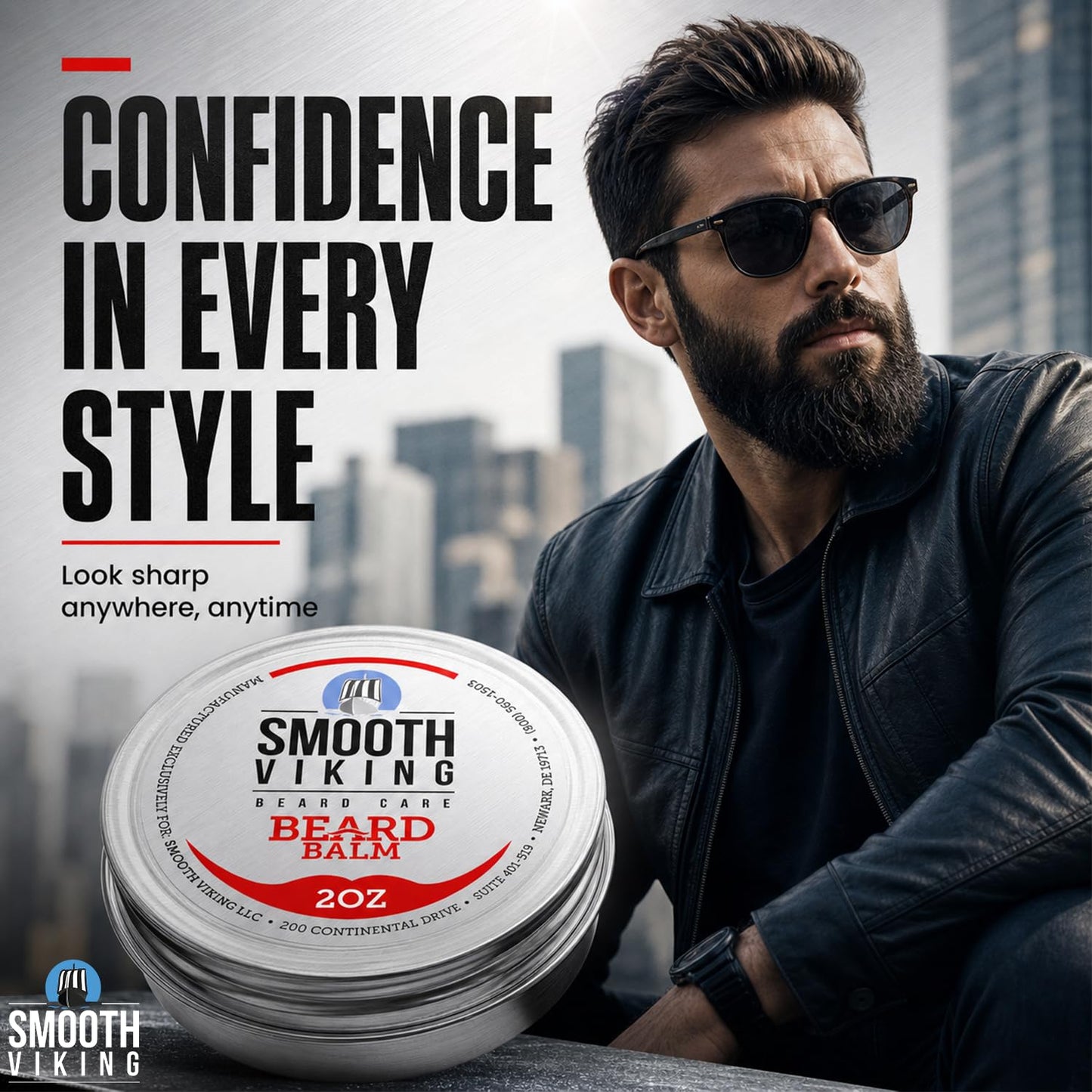 Smooth Viking Beard Styling Balm for Men - Strong Hold Formula with Essential Oils & Beeswax for Healthy Beard & Mustache Growth, 2oz