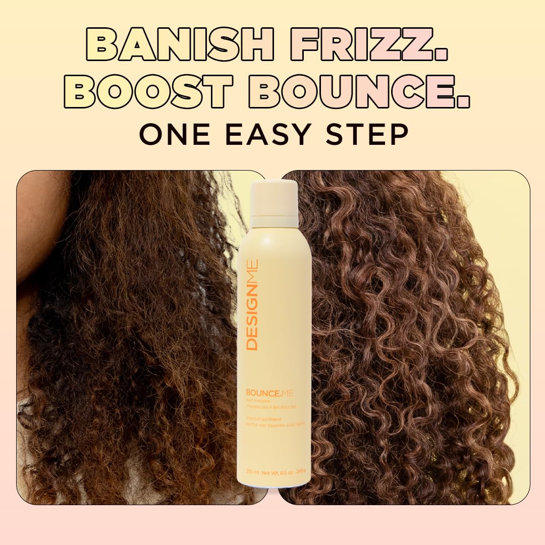Design.Me BOUNCE.ME Curl Mousse | Lightweight Curl Defining Mousse for Wavy & Curly Hair | Frizz Control, Humidity Resistant, Alcohol-Free Mousse for Hair Styling | CGM Approved