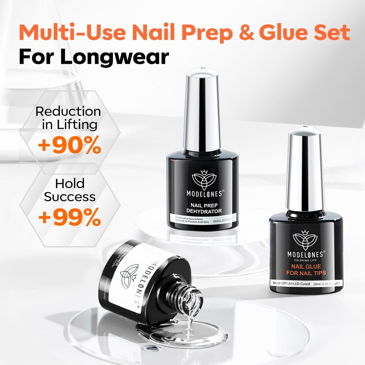 modelones 10-in-One Gel Nail Glue with Nail Dehydrator and Primer for Acrylic Nails Tips Forms, Blooming Gel, /Adhesive Bond, Long Lasting Acrylic Nail Supplies