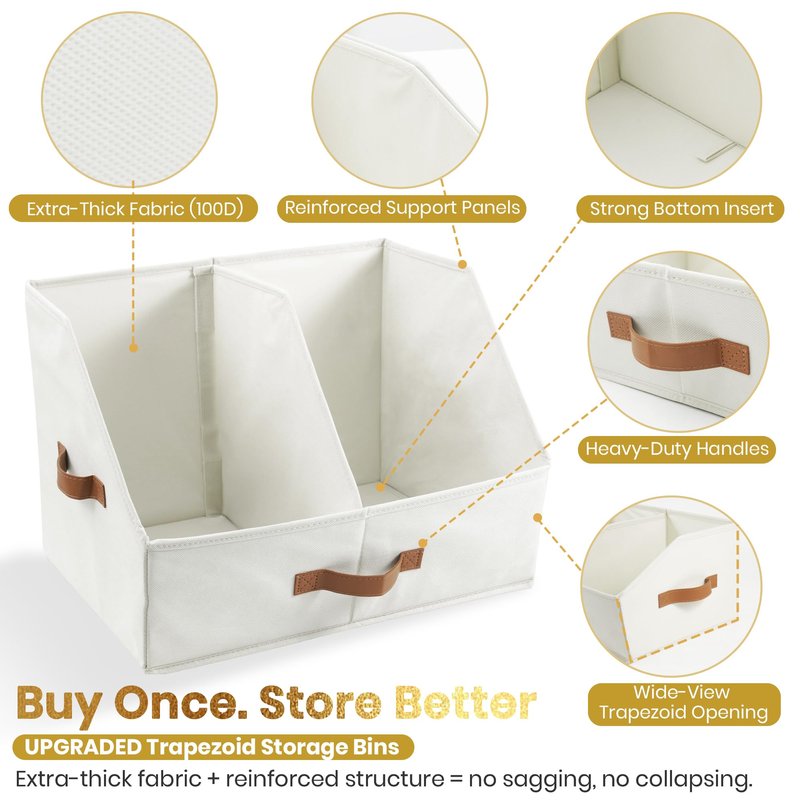 Closet Organizers And Storage - UPGRADED Trapezoid Storage Bin With Leather Handles & Adjustable Dividers, Fabric Collapsible Storage Bins For Clothes Storage & Shelf Organizer (3pcs,Small,Light Gray)