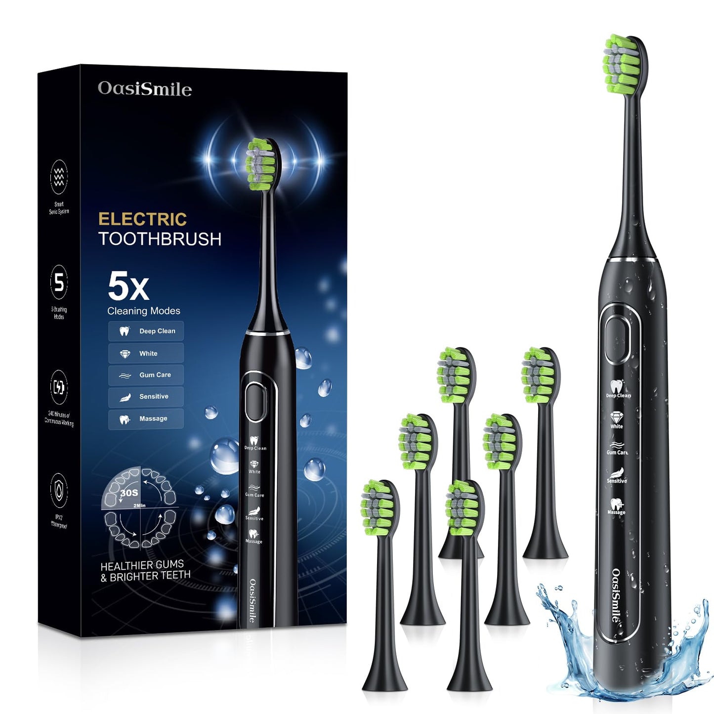 OasiSmile Electric Toothbrush for Adults: 42000 VPM Deep Cleaning for Sensitive Teeth, Rechargeable Sonic Toothbrush with 5 Modes, 6 Brush Heads & Smart 2-Min Timer, 100-Day Battery for Home Travel