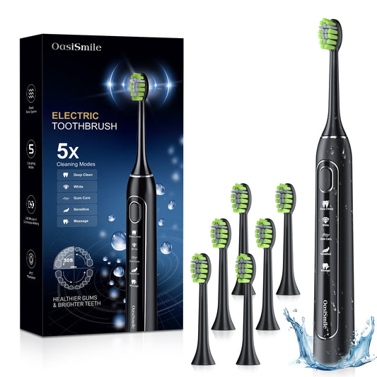 OasiSmile Electric Toothbrush for Adults: 42000 VPM Deep Cleaning for Sensitive Teeth, Rechargeable Sonic Toothbrush with 5 Modes, 6 Brush Heads & Smart 2-Min Timer, 100-Day Battery for Home Travel