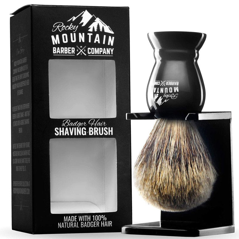 Shaving Brush - Rocky Mountain Barber 100% Badger Hair with Heavy-Duty Resin Handle | Oversized Bristle Head for Superior Lather