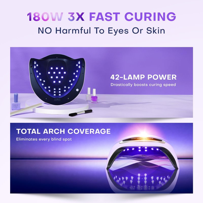 UV LED Nail Lamp, Gugusure 168W Nail Curing Lamps for Home & Salon, Led Nail Dryer for Gel Polish with Automatic Sensor/4 Timer Setting, Professional Nail Art Tools for Fingernail and Toenail Nail