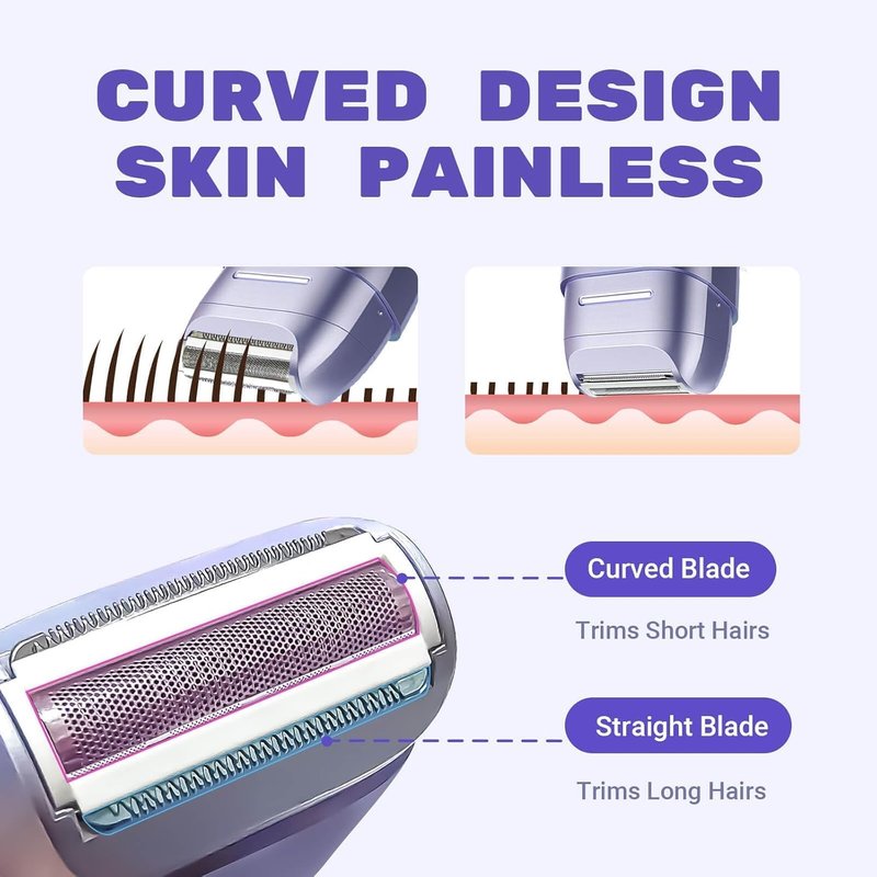 Electric Shaver for Women - Waterproof Mini Cordless Razor | Hair Removal for Legs, Face, Body, Bikini - Purple