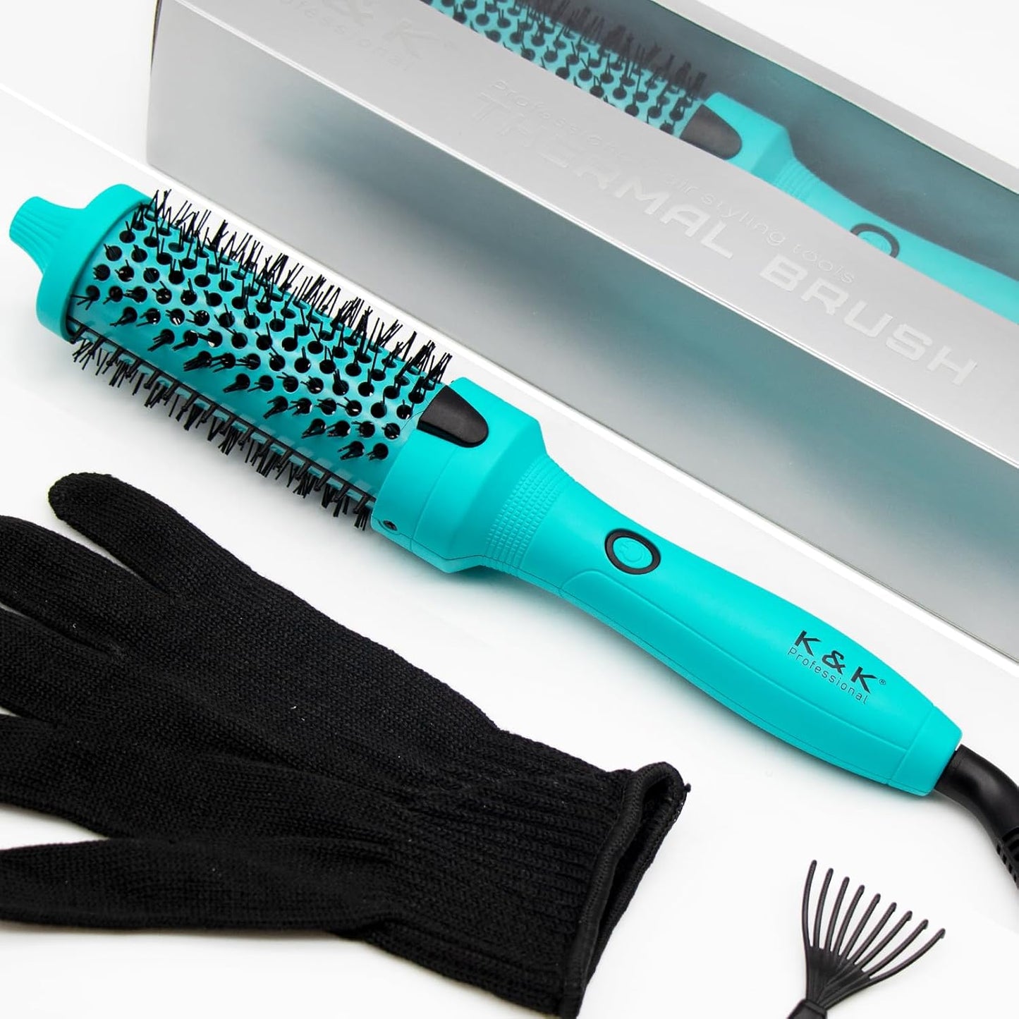 K&K Thermal Brush - 1.5 Inch Heated Round Curling Iron | Ionic Ceramic Volumizing Tool for Professional Styling