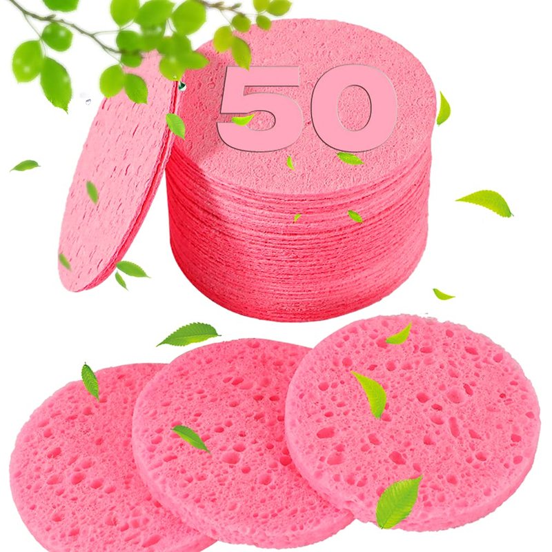 METUUTER 50 PCS Compressed Facial Sponges for Estheticians- 100% Natural Cellulose Face Sponge Professional Cosmetic Spa Sponges for Face Cleansing, Massage, Pore Exfoliating, Mask, Makeup Removal
