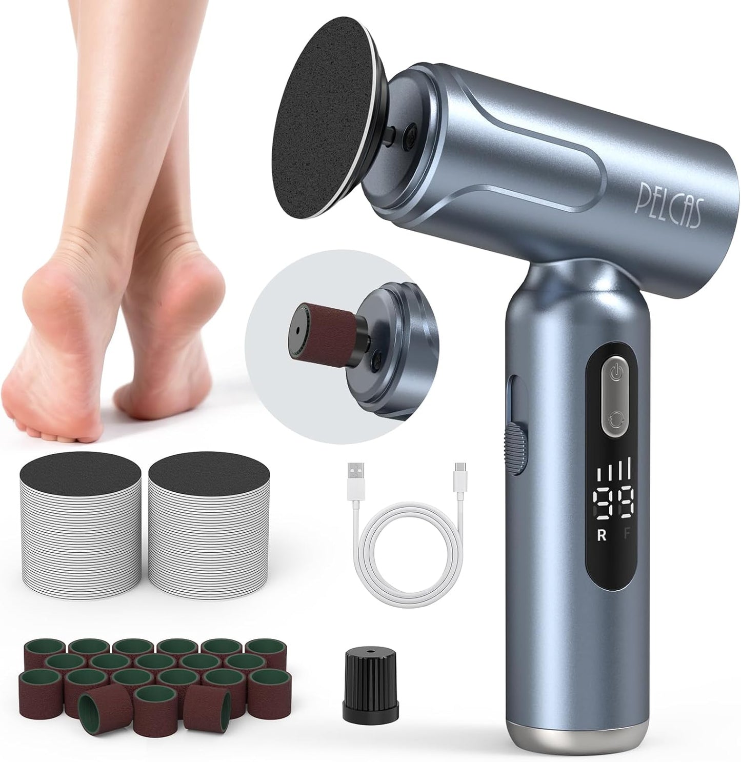 Electric Foot Callus Remover - Upgraded 2-in-1 Manicure & Pedicure Kit with LED Screen | Cordless Grey Filer for Thick Nails