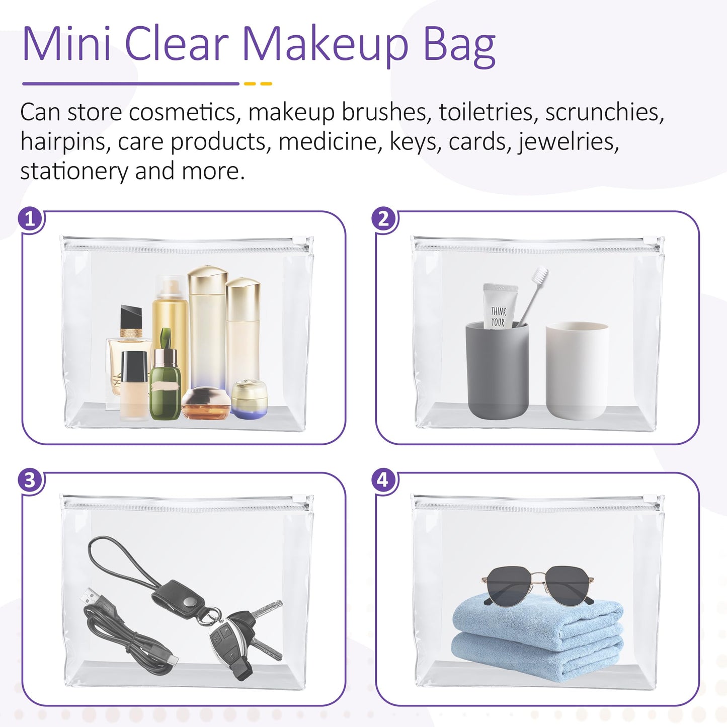 50 Pcs Mini Clear Makeup Bag Travel Toiletry Organizer Pouch, 7.87 x 5.90 Inches Cosmetic Vanity Drawers Waterproof Zipper Organizer Swimsuit Organizer Bags, Vacation Portable Bulk Toiletry Bag