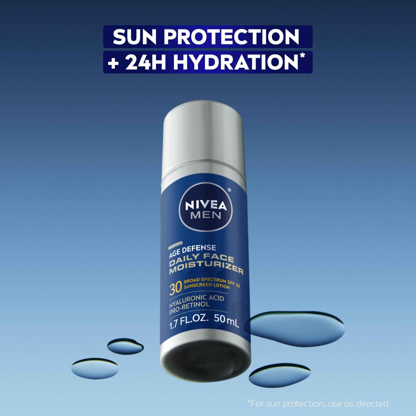 NIVEA Men Age Defense Daily Face Moisturizer with Broad Spectrum SPF 30 Sunscreen, Pro-Retinol and Hyaluronic Acid, Beard-Friendly Face Lotion Helps Defend Against UVA/UVB Rays, 1.7 Fl Oz Bottle