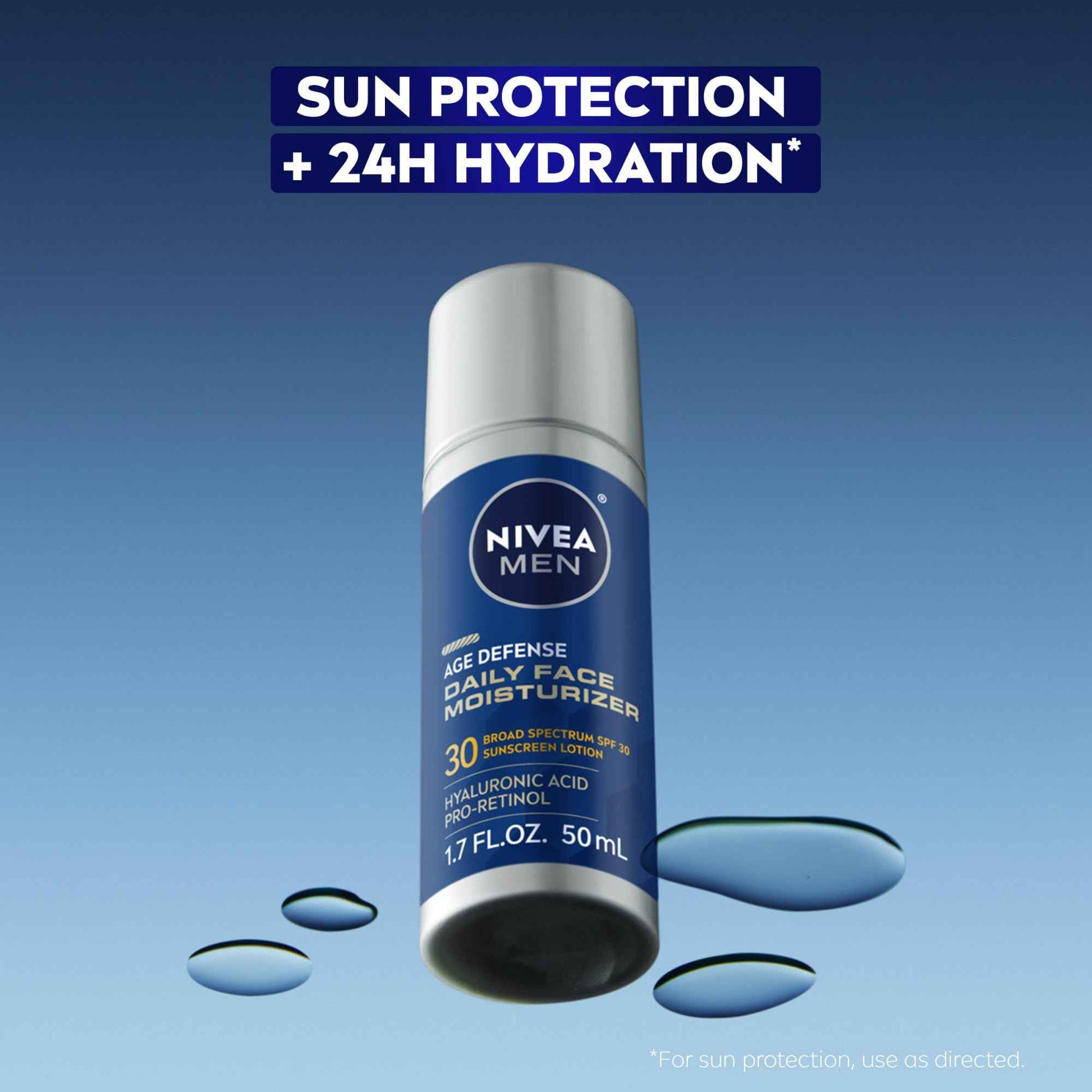 NIVEA Men Age Defense Daily Face Moisturizer with Broad Spectrum SPF 30 Sunscreen, Pro-Retinol and Hyaluronic Acid, Beard-Friendly Face Lotion Helps Defend Against UVA/UVB Rays, 1.7 Fl Oz Bottle