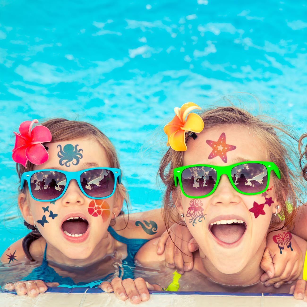 Glitter Temporary Tattoos for Aloha Party Decoration - 74 Individually Sheets Glitter Summer Tattoos for Kids Women Hawaiian Party Favors