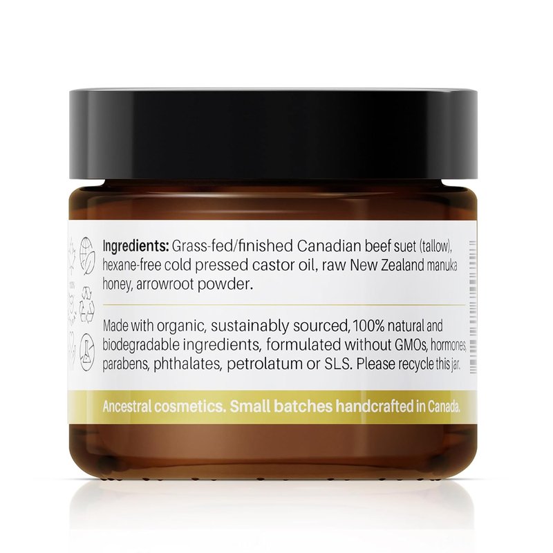 Organic Tallow Cream - Natural Unscented Face & Body Moisturizer with Manuka Honey | 60 ml (2 oz)