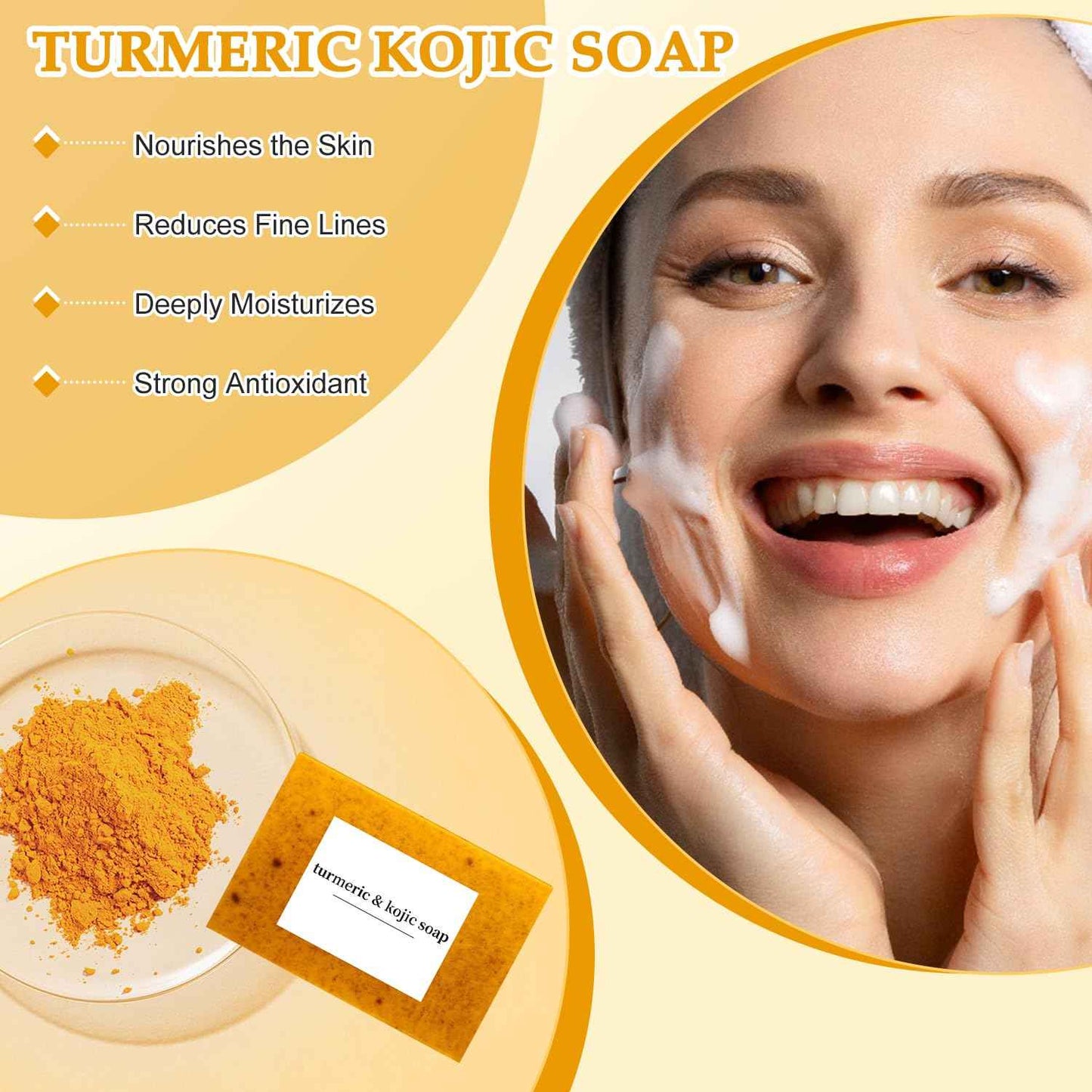 Nicgou Lemon Turmeric Soap, Turmeric Soap Bar for Face ＆ Body, Natural turmeric Handmade soap for All Skin Types (3pcs)