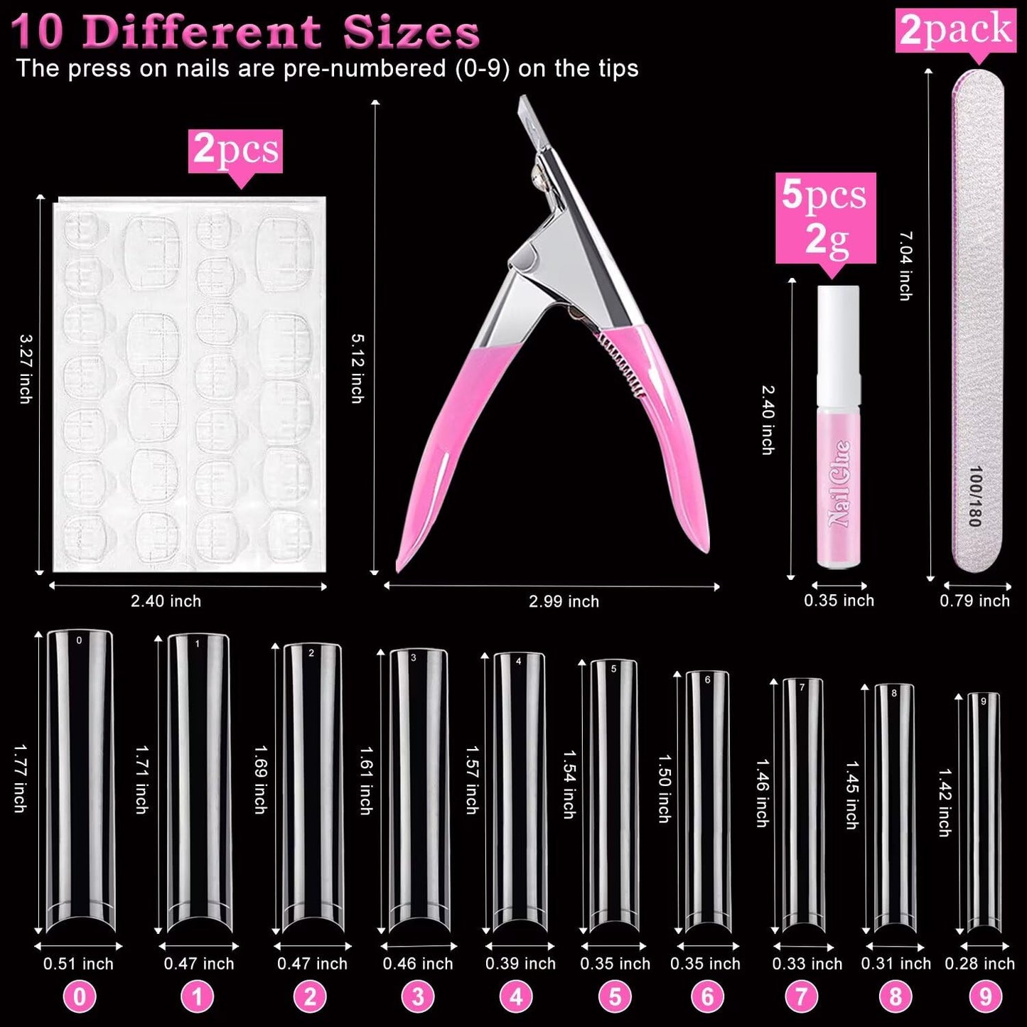 500 Pcs Square Nail Tips, AITRAI Long Nail Tips for Acrylic Nails Professional False Clear Acrylic Nail Kit with Glue, Adhesive Tabs Nail Clipper Files for Art DIY
