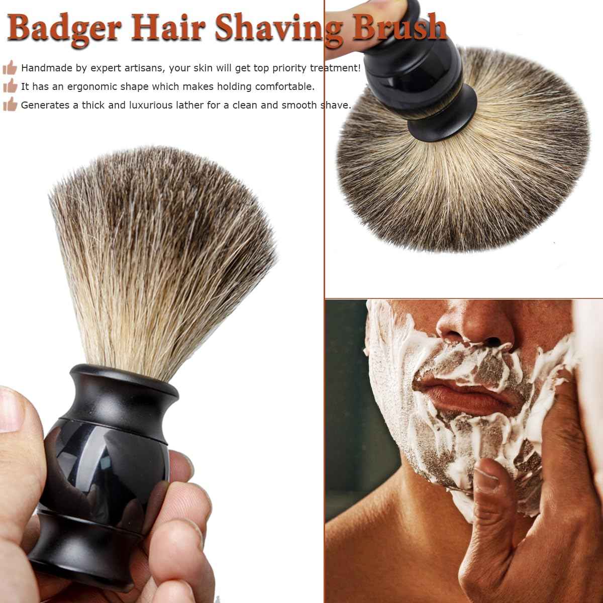 Danweix Black Wet Shaving Kit for Men, 3 in 1 Set with Badger Hair Brush, Double Edge Safety Razor, Alloy Stand Holder