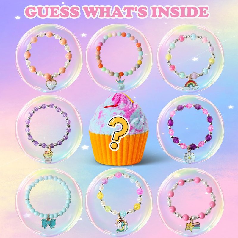 Bath Bombs for Kids - Surprise Jewelry Inside | 8 Cupcake Fizzy Spa Balls for Girls, Teens & Birthday Gifts