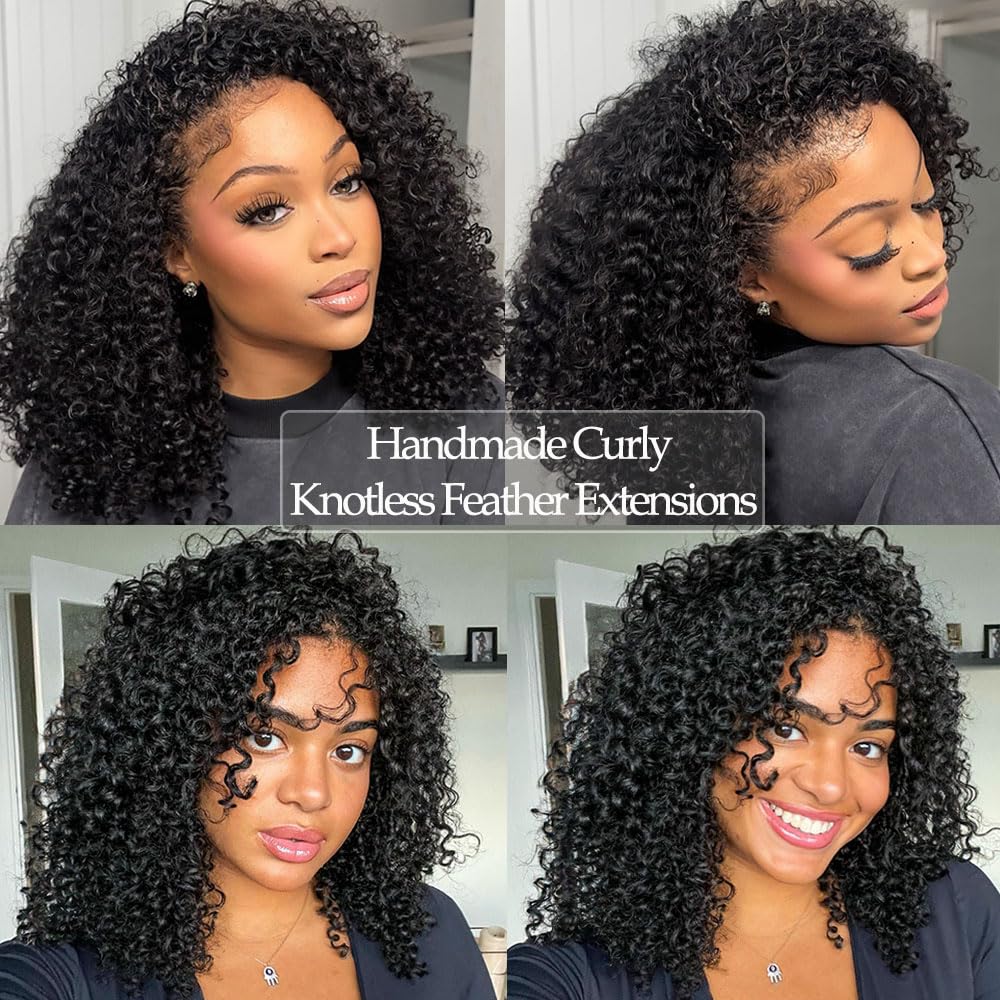 Jerry Curly Pre-Separated Feather Crochet Hair Reusable Knotless Real Human Hair With String Curly Human Crochet Hair Extensions For Braiding 14inch 50g