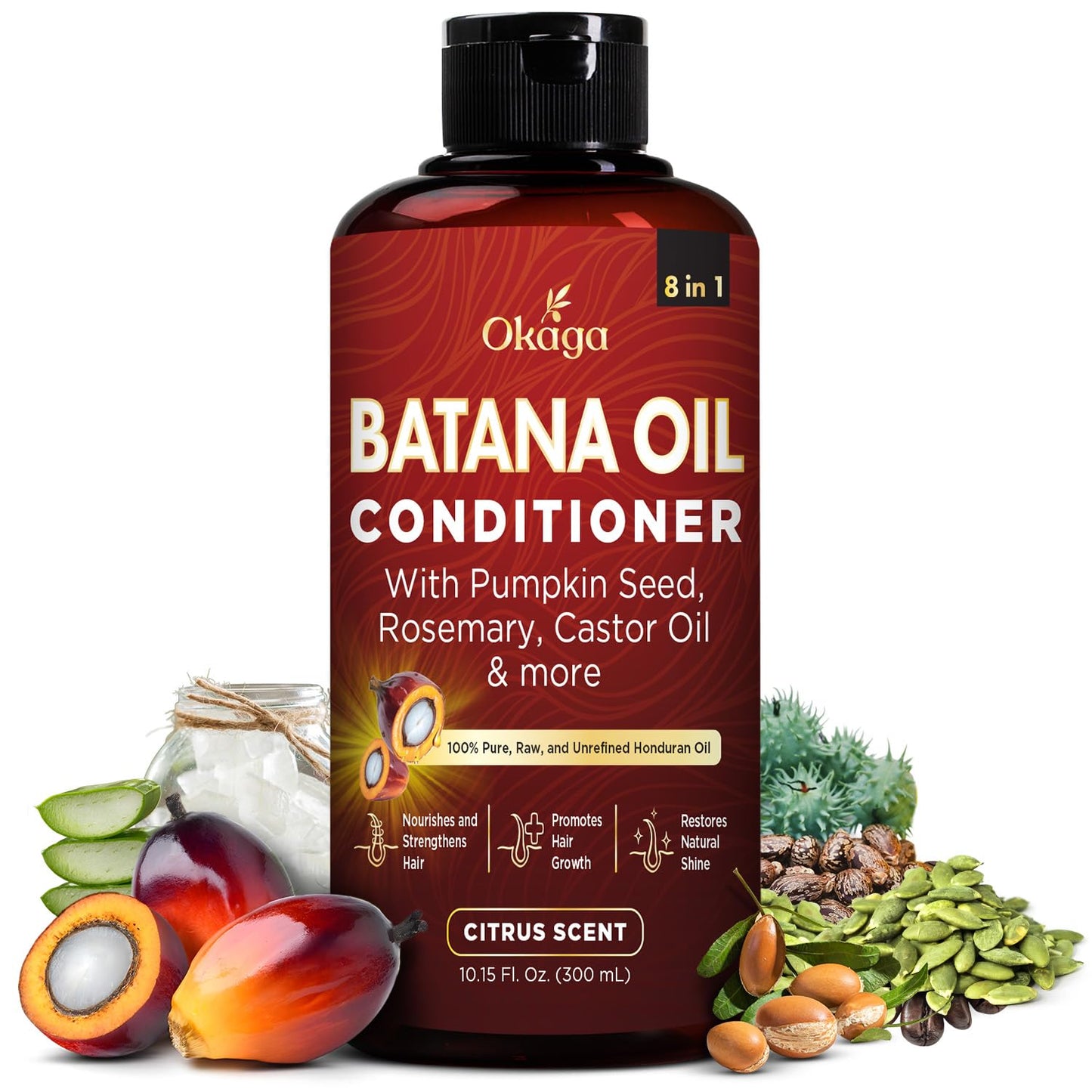 Batana Oil Conditioner for Hair Growth, Aloe Vera Leaf Juice, Biotin, Honduran Batana, Jojoba, Argan, Pumpkin Seed, Castor & Rosemary Oils, 8-in-1 Natural Formula (10.15 fl oz Citrus Scent)